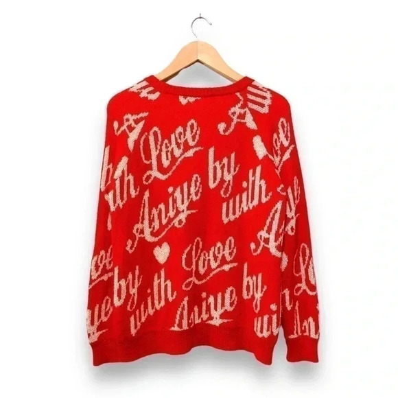 Aniye By With Love Red White Mohair Blend Pullover Crewneck Sweater Size XS - Picture 3 of 6